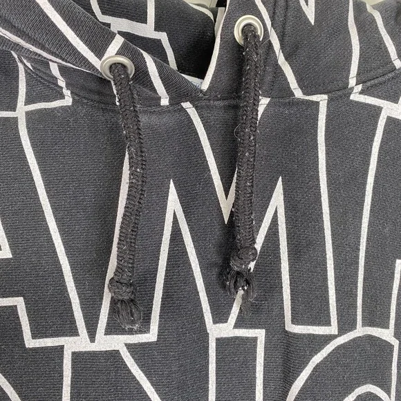 Champion Reverse Weave Hoodie Mens Medium Black All Over Pullover Sweatshirt - Picture 3 of 12